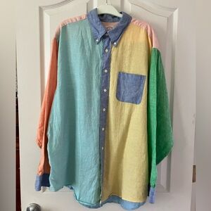 Brooks Brothers color block button down 100% Irish Linen